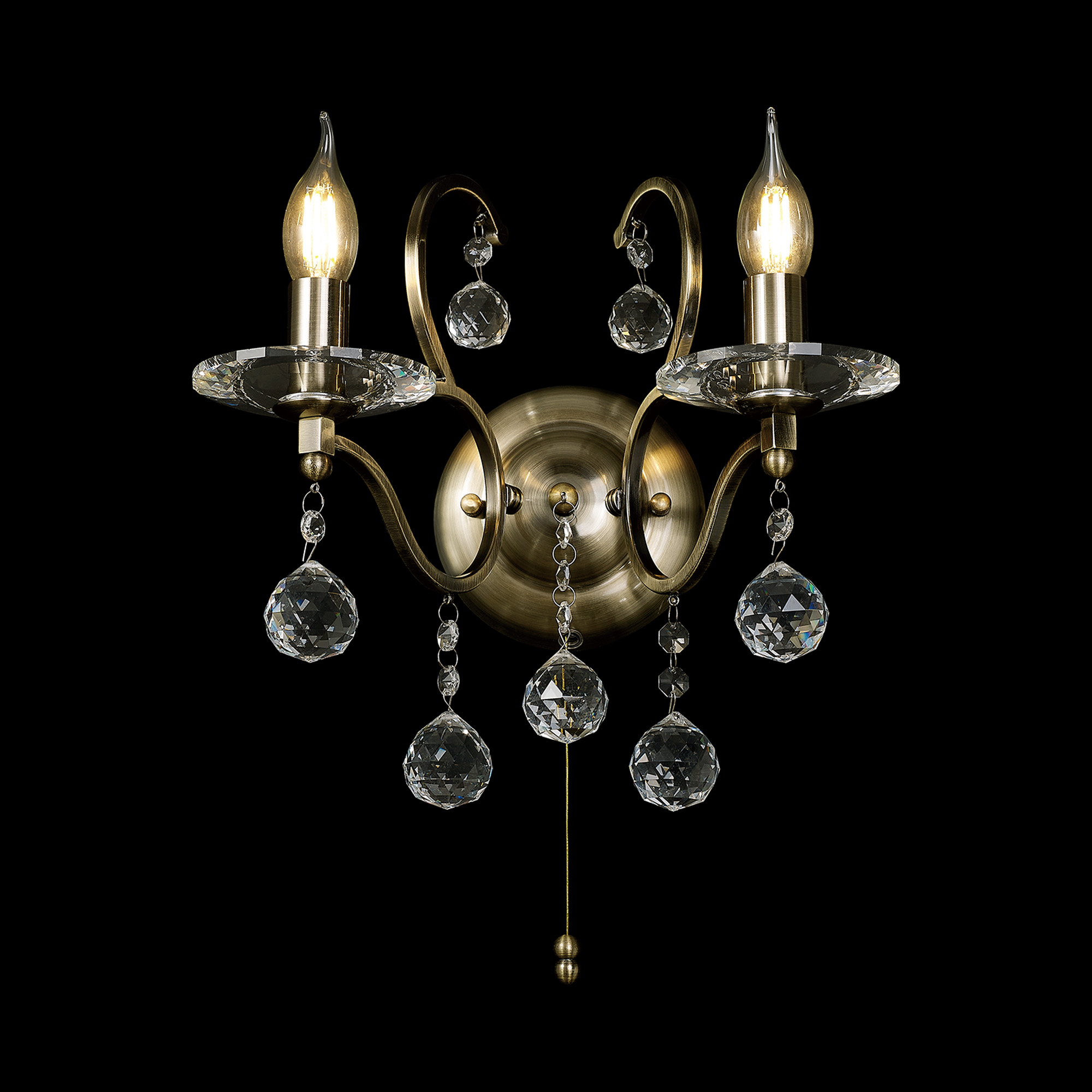 Zinta Antique Brass Crystal Wall Lights Diyas Armed Wall Lights